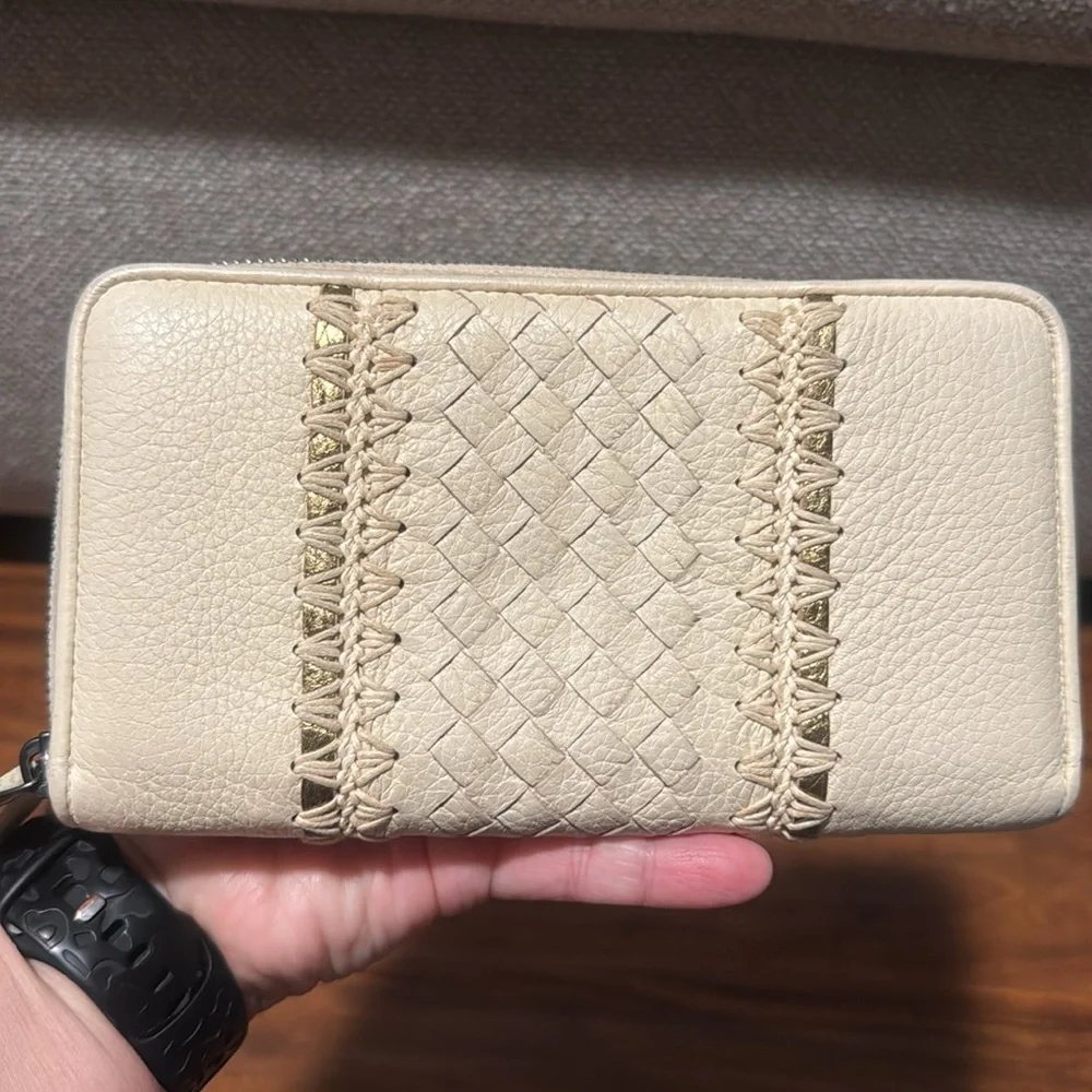 Bottega Veneta authentic cream with gold zippy wallet